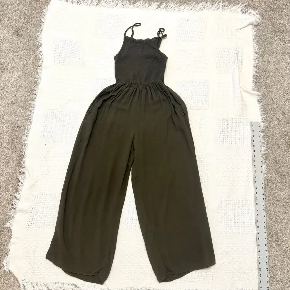 Mimi Chica large smocked cropped wide leg jumpsuit pant pockets P 3098 - Picture 10 of 11